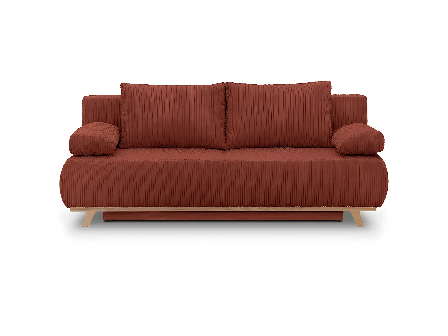 Canapé convertible 3 places avec coffre de rangement en velours côtelé rouille - Laria