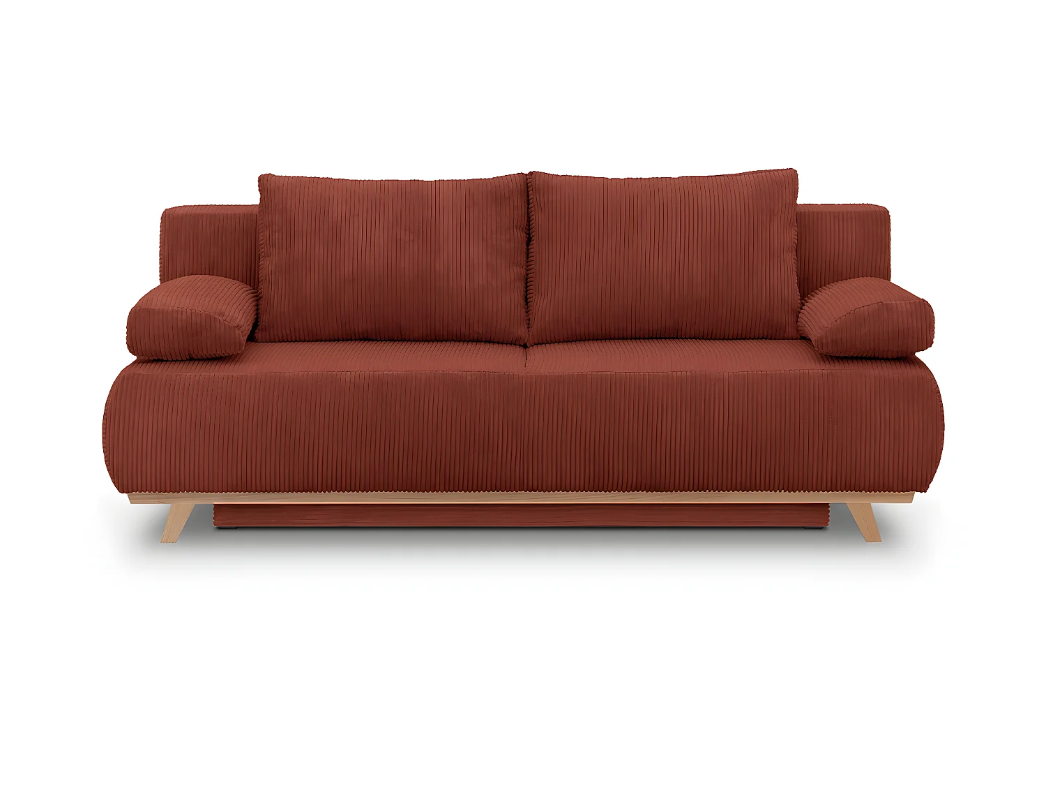 Canapé convertible 3 places avec coffre de rangement en velours côtelé rouille - Laria