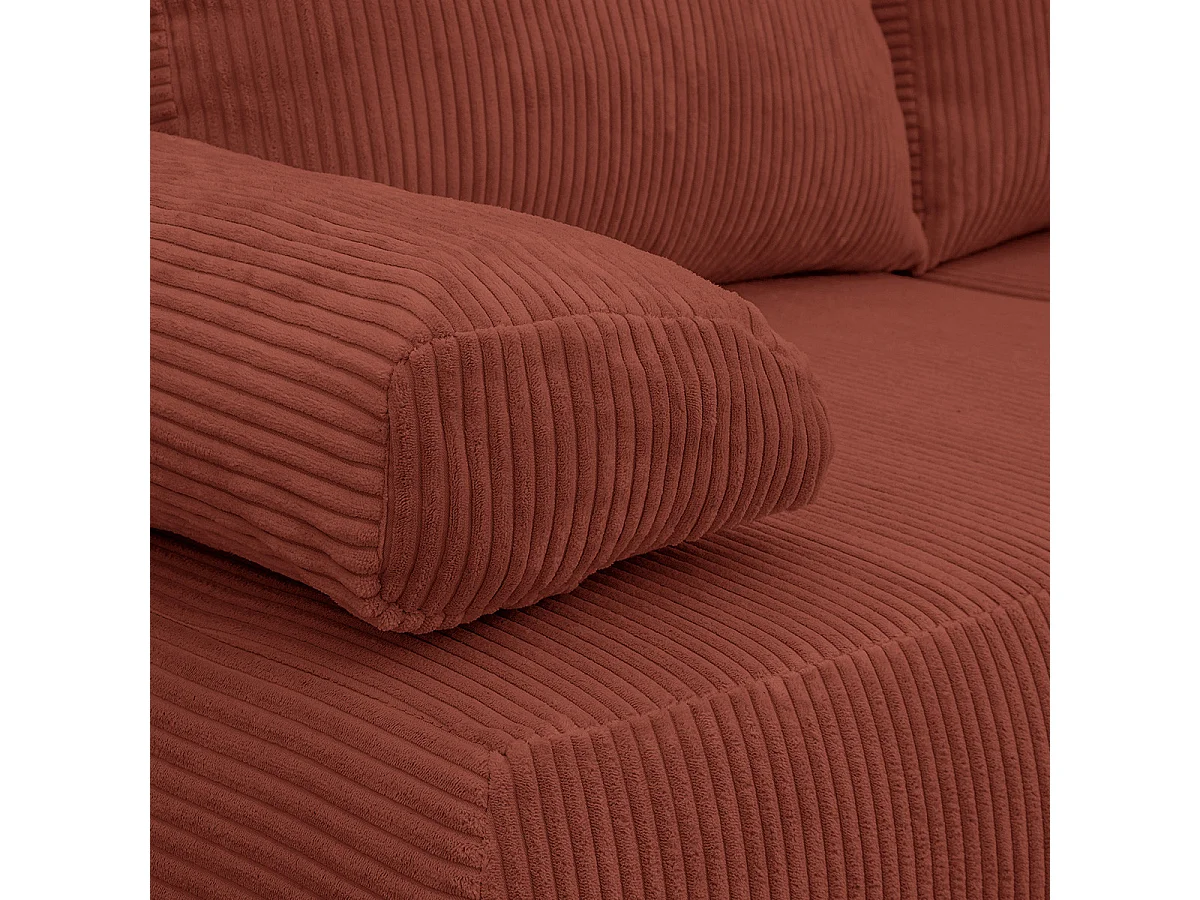 Canapé convertible 3 places avec coffre de rangement en velours côtelé rouille - Laria