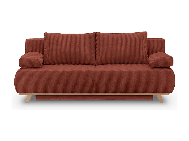 Canapé convertible 3 places avec coffre de rangement en velours côtelé rouille - Laria