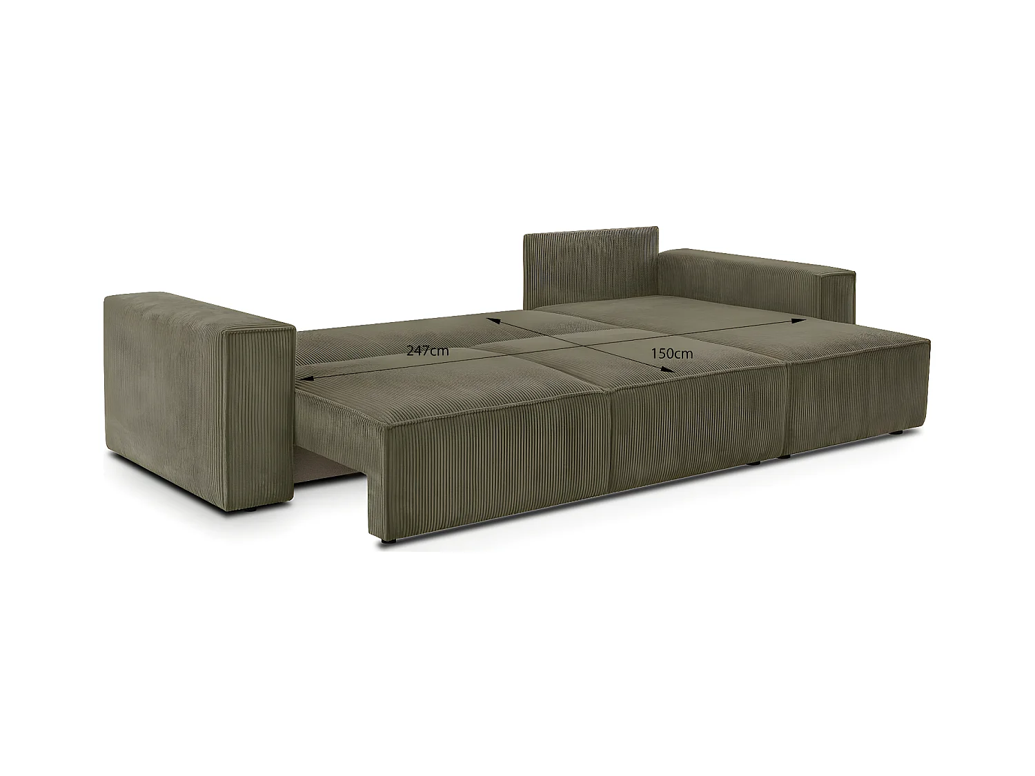 Canapé d'angle convertible réversible 5 places avec coffre de rangement en velours côtelé vert kaki - Harper