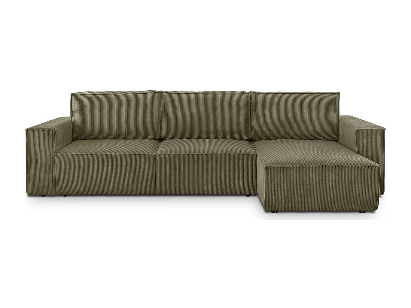 Canapé d'angle convertible réversible 5 places avec coffre de rangement en velours côtelé vert kaki - Harper