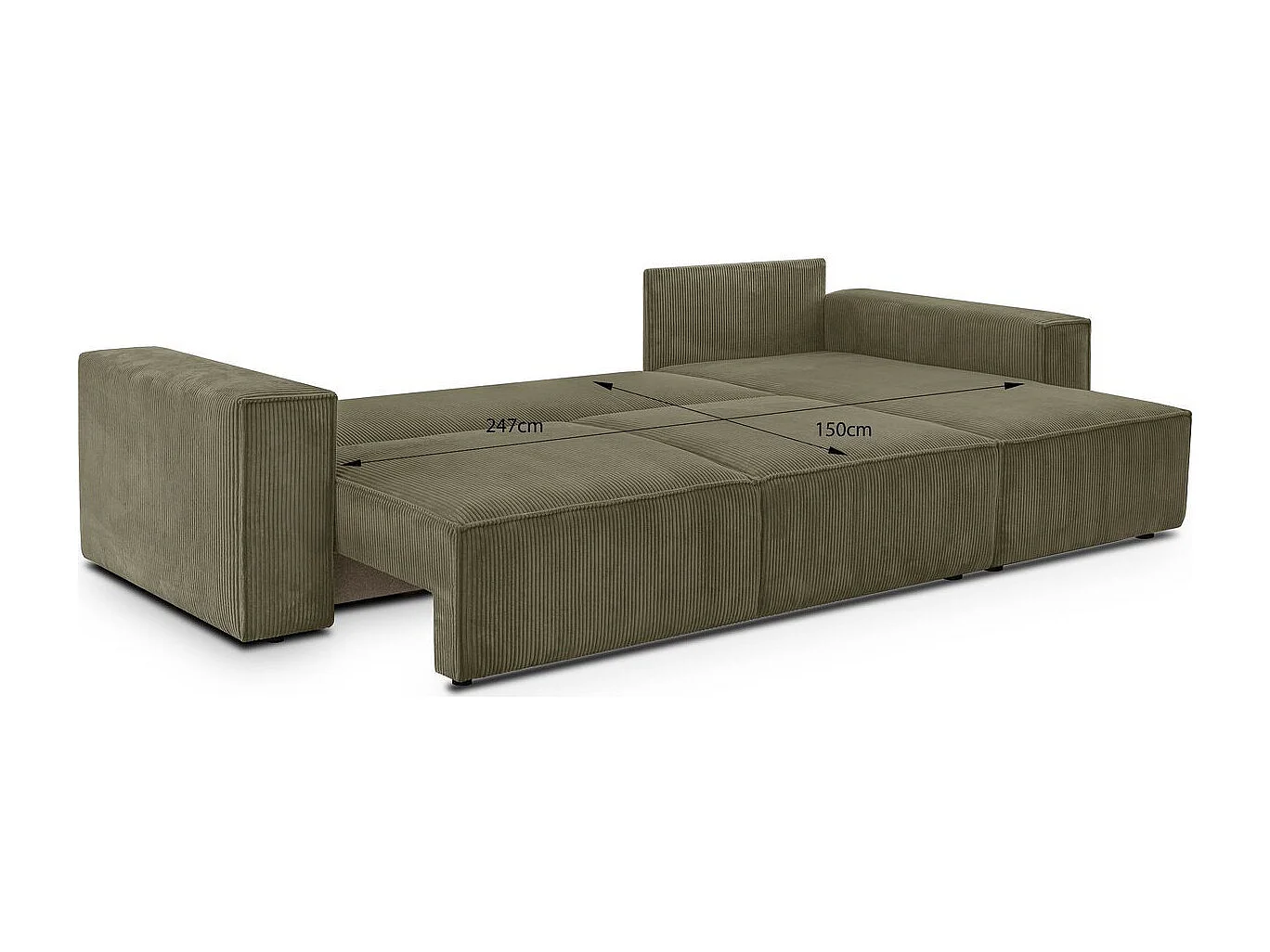 Canapé d'angle convertible réversible 5 places avec coffre de rangement en velours côtelé vert kaki - Harper