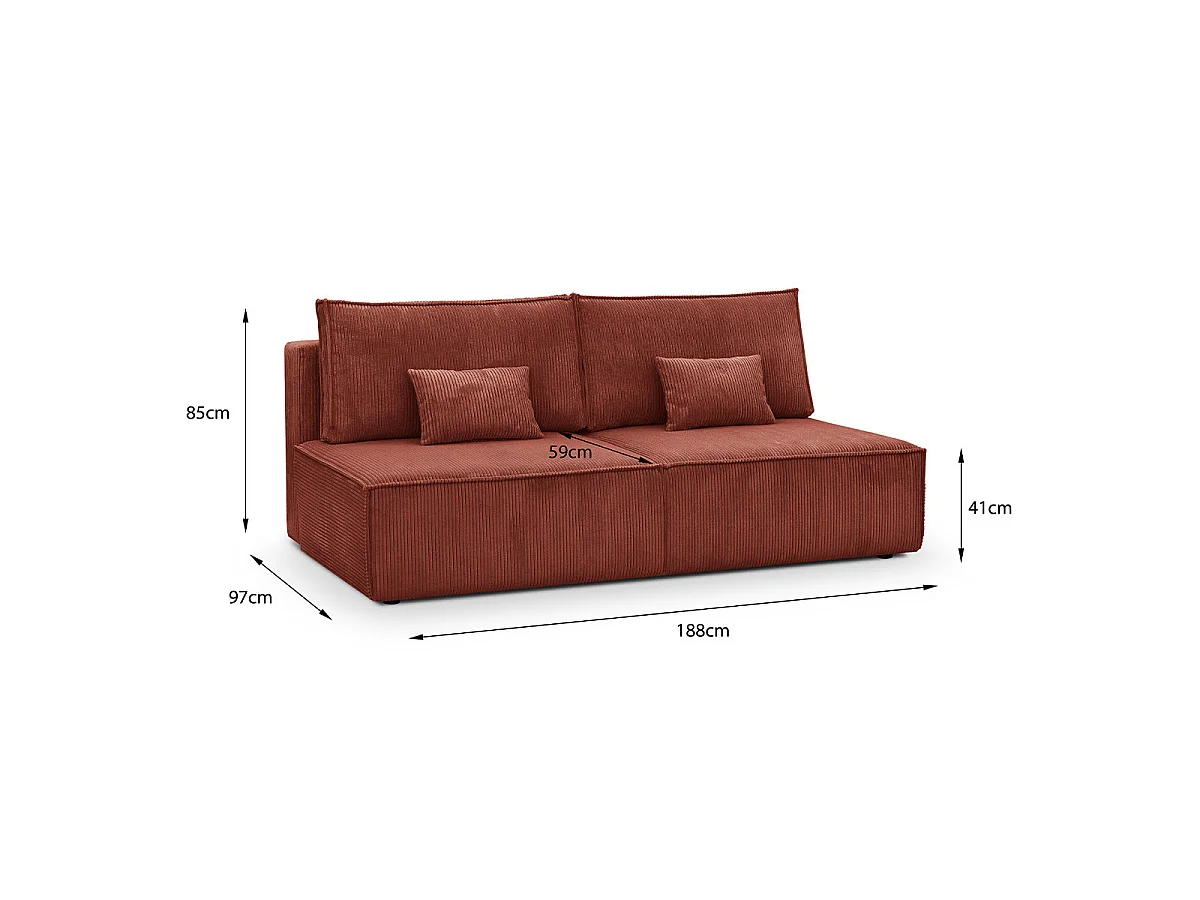 Canapé convertible 3 places avec coffre en velours terracotta MILLA