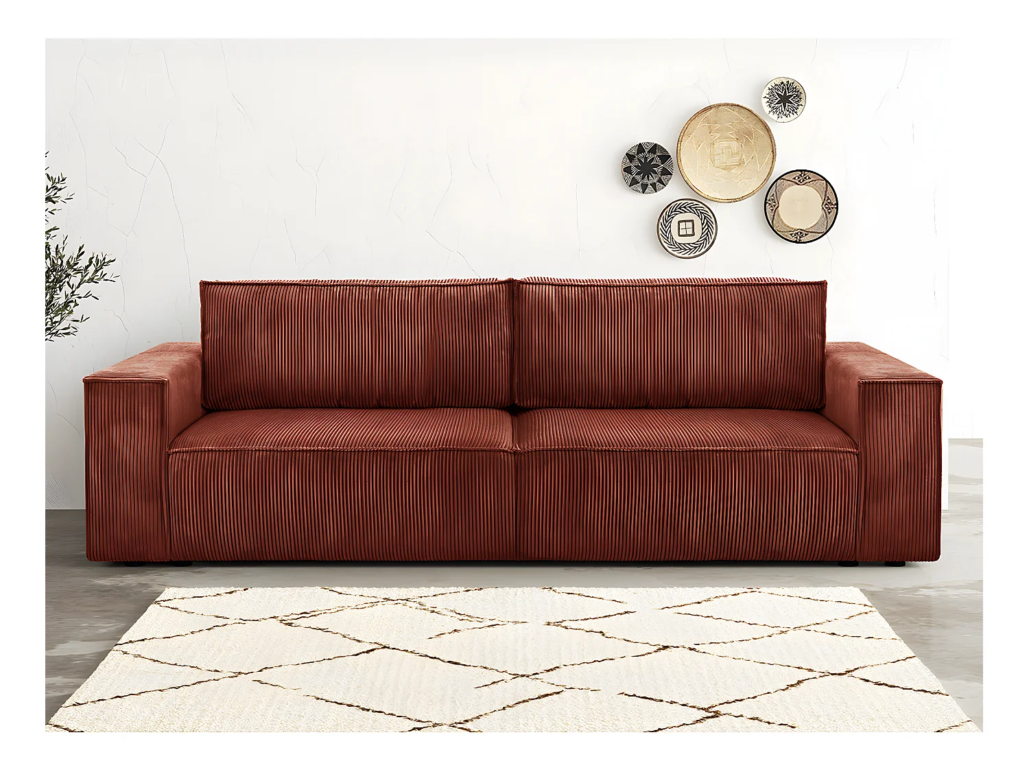 Canapé convertible 3 Places avec coffre de rangement en velours côtelé rouille - Harper
