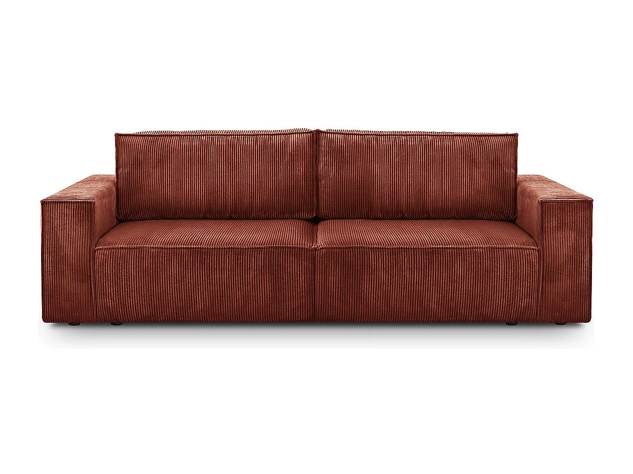 Canapé convertible 3 Places avec coffre de rangement en velours côtelé rouille - Harper