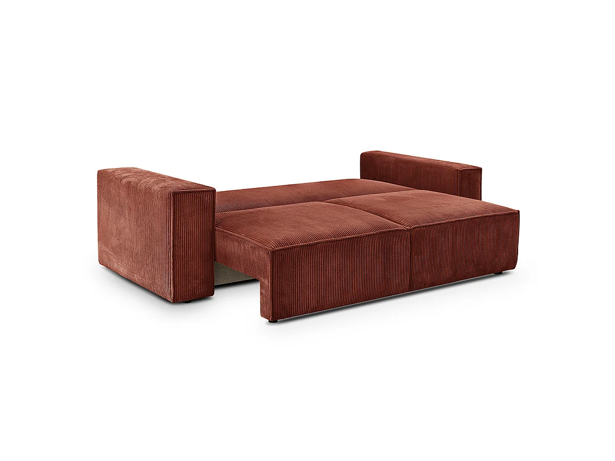 Canapé convertible 3 places avec coffre en velours côtelé orange 237x101x85 cm