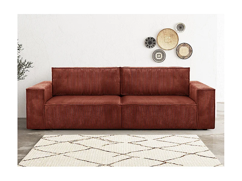 Canapé convertible 3 Places avec coffre de rangement en velours côtelé rouille - Harper