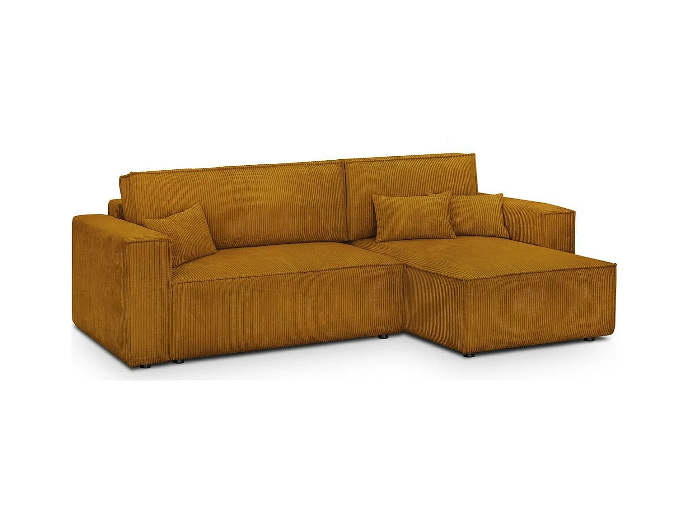 Canapé d'angle convertible réversible 4 places avec coffre de rangement en velours côtelé jaune moutarde - Livia