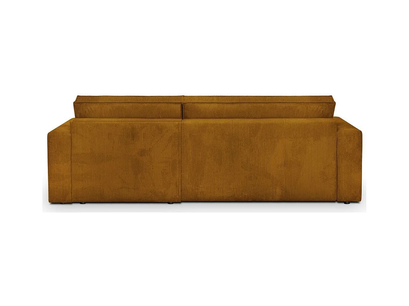 Canapé d'angle convertible réversible 4 places avec coffre de rangement en velours côtelé jaune moutarde - Livia