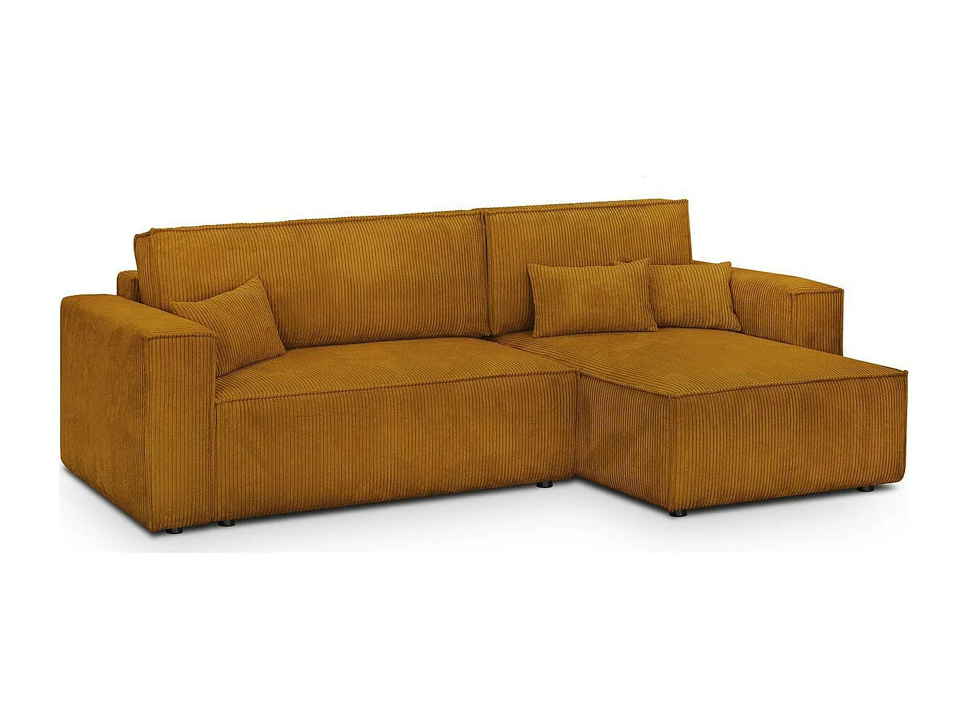 Canapé d'angle convertible réversible 4 places avec coffre de rangement en velours côtelé jaune moutarde - Livia