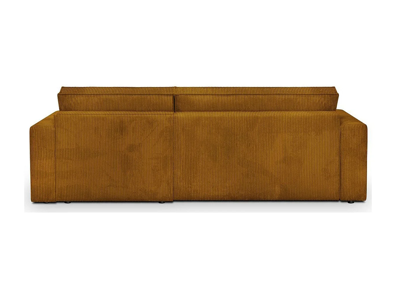 Canapé d'angle convertible réversible 4 places avec coffre de rangement en velours côtelé jaune moutarde - Livia