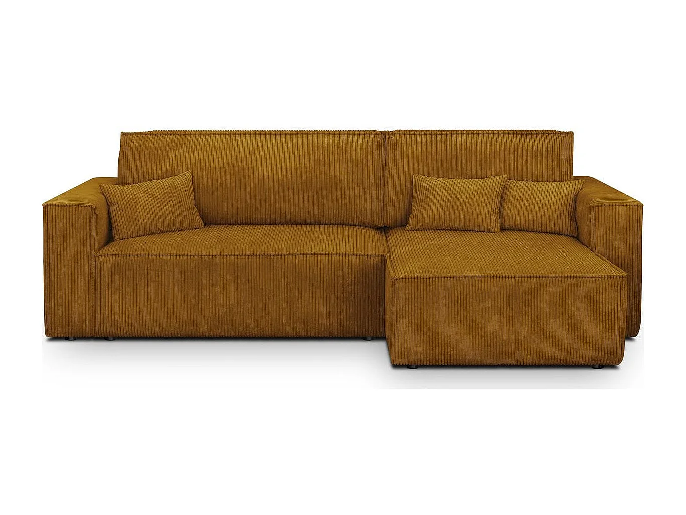 Canapé d'angle convertible réversible 4 places avec coffre de rangement en velours côtelé jaune moutarde - Livia
