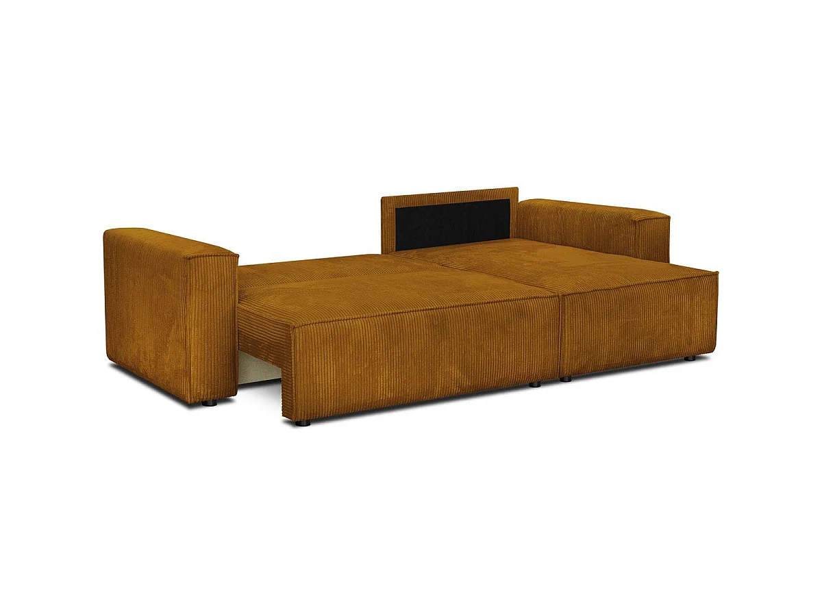 Canapé d'angle convertible 4 places en velours jaune moutarde LIVIA