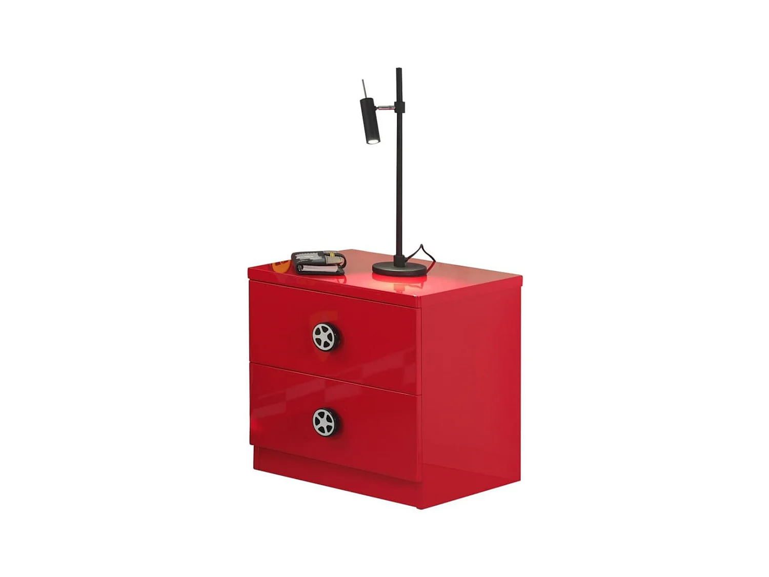 Mesilla de noche de coche de carreras de madera lacada en rojo Cara