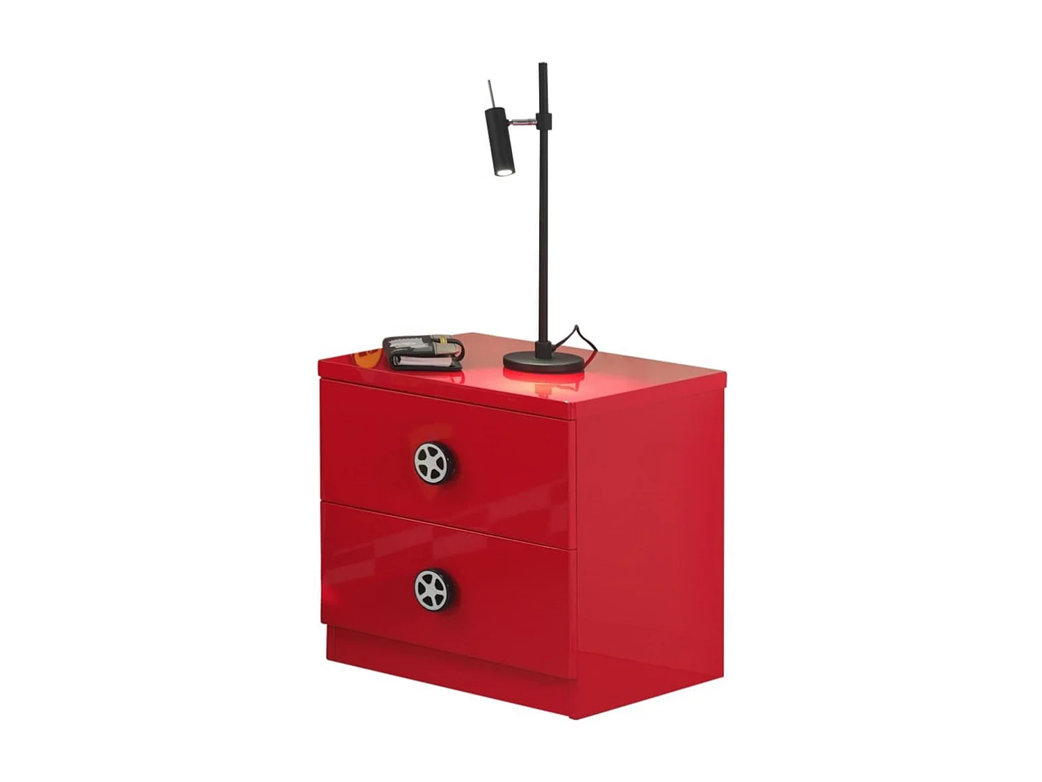 Mesilla de noche de coche de carreras de madera lacada en rojo Cara