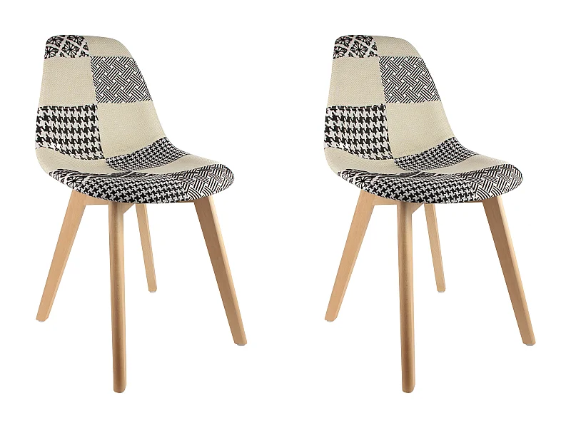 Lot de 2 Chaises Scandinave "Patchwork" 87cm Naturel