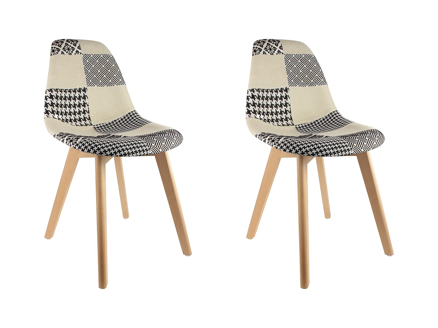 Lot de 2 Chaises Scandinave "Patchwork" 87cm Naturel