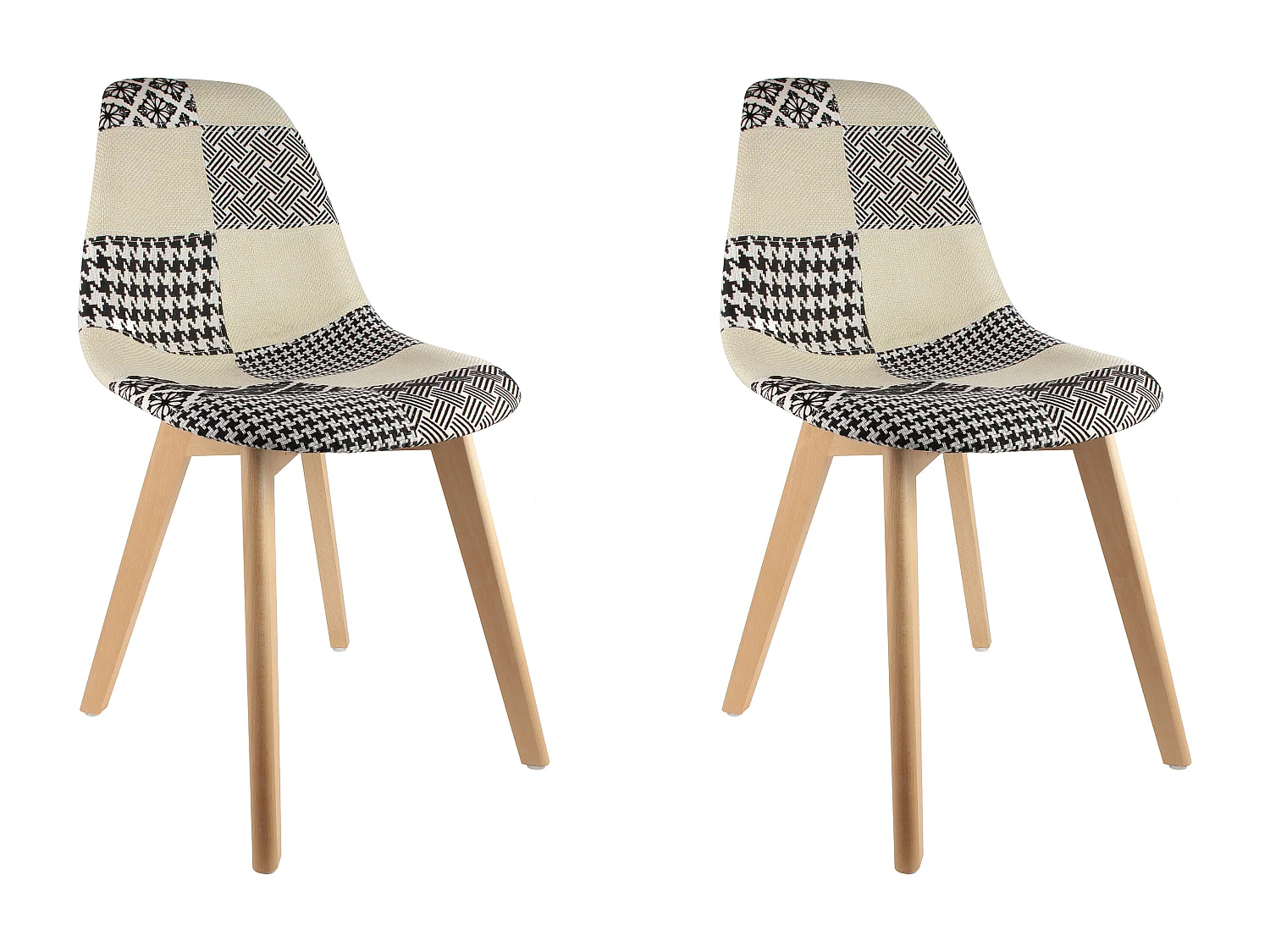 Lot de 2 Chaises Scandinave "Patchwork" 87cm Naturel