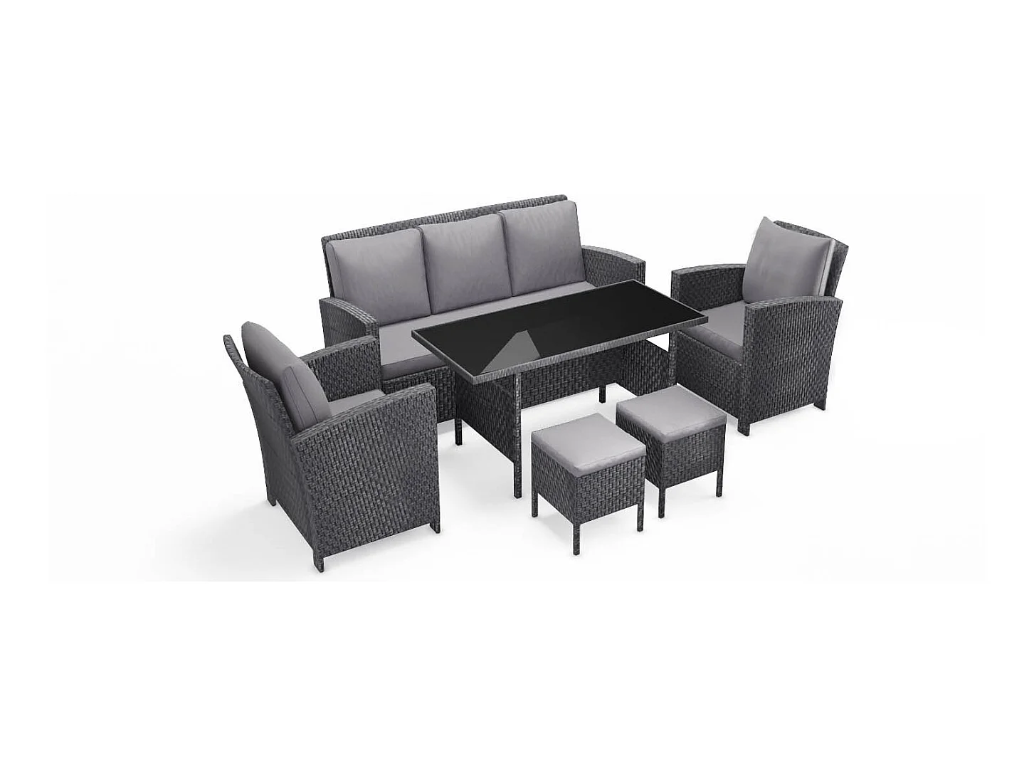 Salon de jardin 7 places en résine tressée gris MODENA