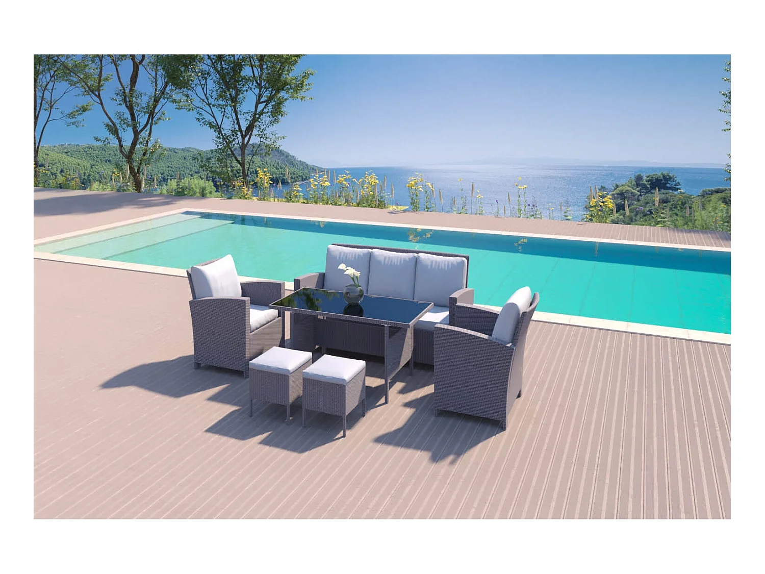 Salon de jardin 7 places en résine tressée gris MODENA