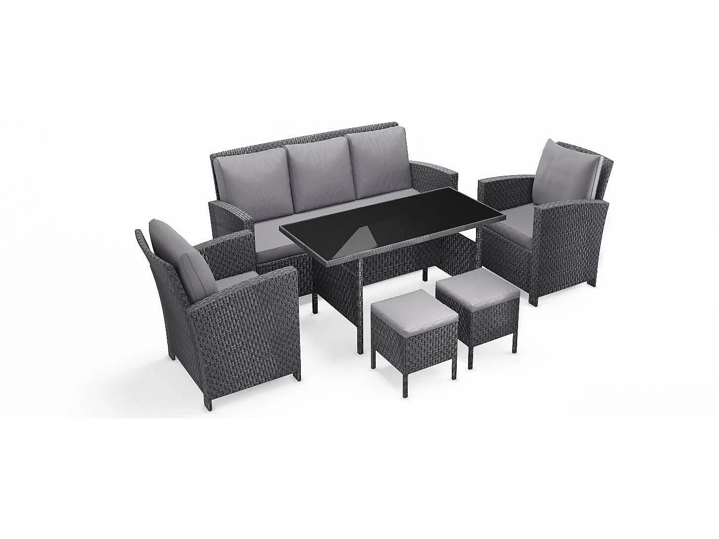 Salon de jardin 7 places en résine tressée gris MODENA