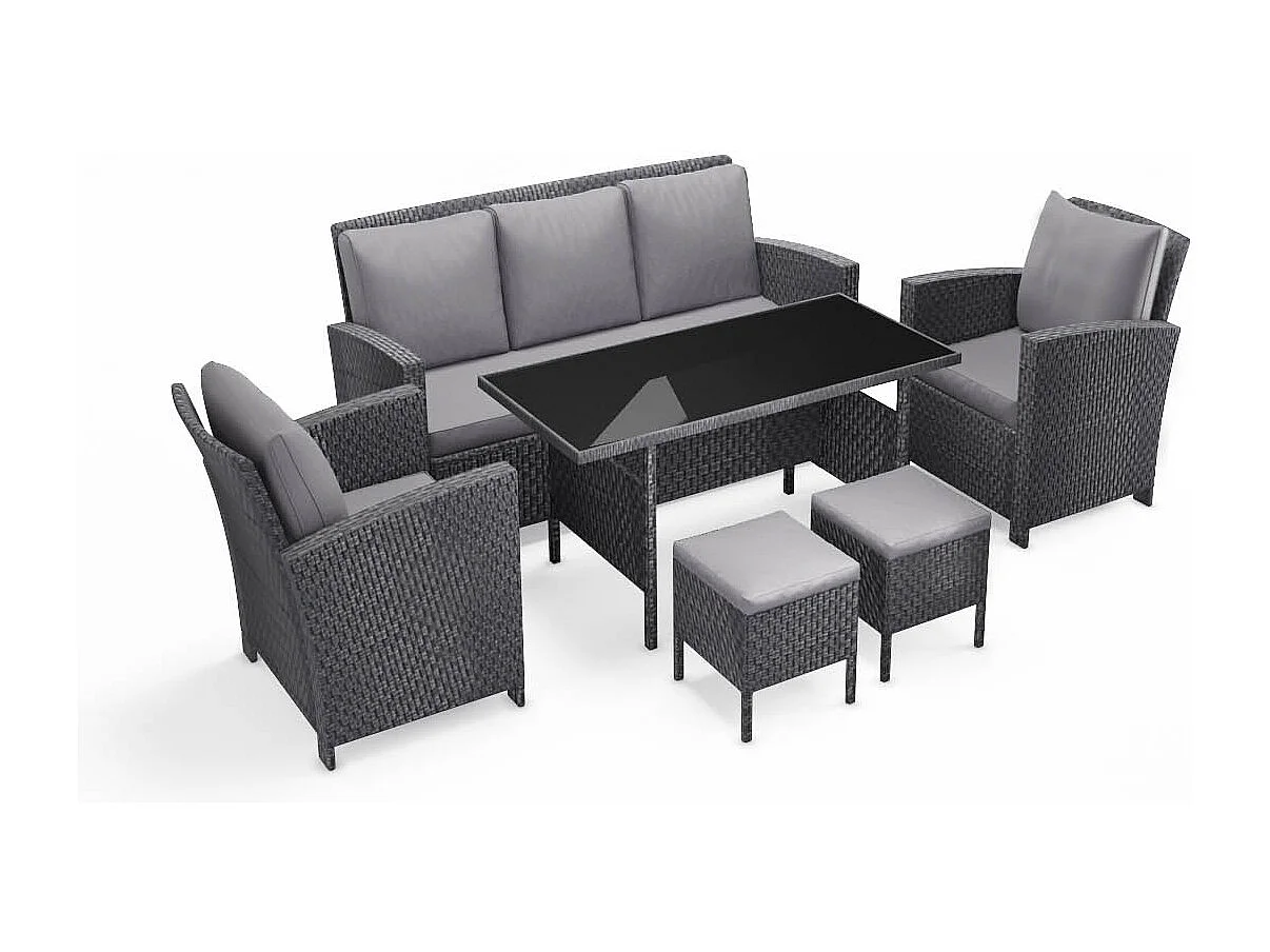 Salon de jardin 7 places en résine tressée gris MODENA