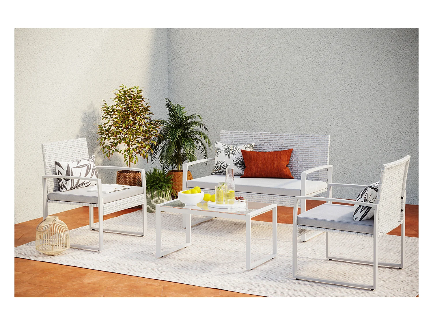 Salotto da giardino basso 4 posti in resina intrecciata ESNA