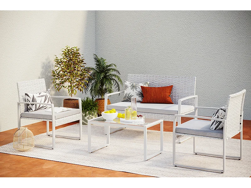 Salotto da giardino basso 4 posti in resina intrecciata ESNA