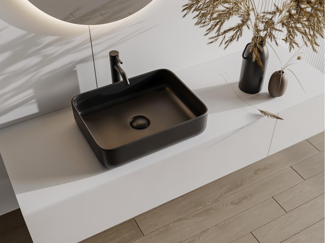 vente unique Vasque à poser rectangle en céramique - Noir mat - 50 x 39 cm - JUNIKO II