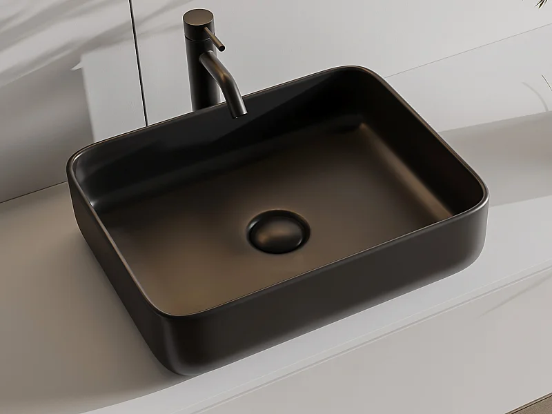 Aufsatzwaschbecken rechteckig - Keramik - Schwarz matt - 50 x 39 cm - JUNIKO II