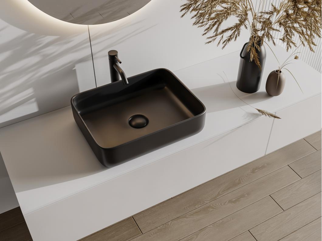Lavabo de cerámica rectangular - Negro mate - 50 x 30 cm - JUNIKO II