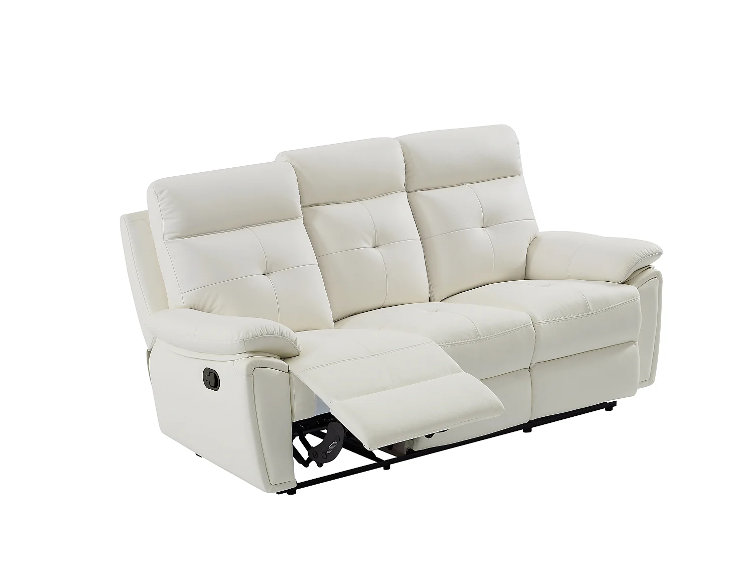 Sofá de 3 plazas y sillón relax de piel blanco VINETA