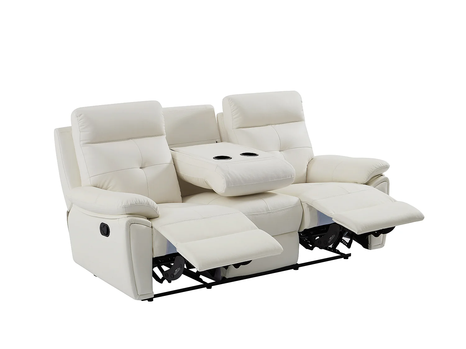 Sofá de 3 plazas y sillón relax de piel blanco VINETA