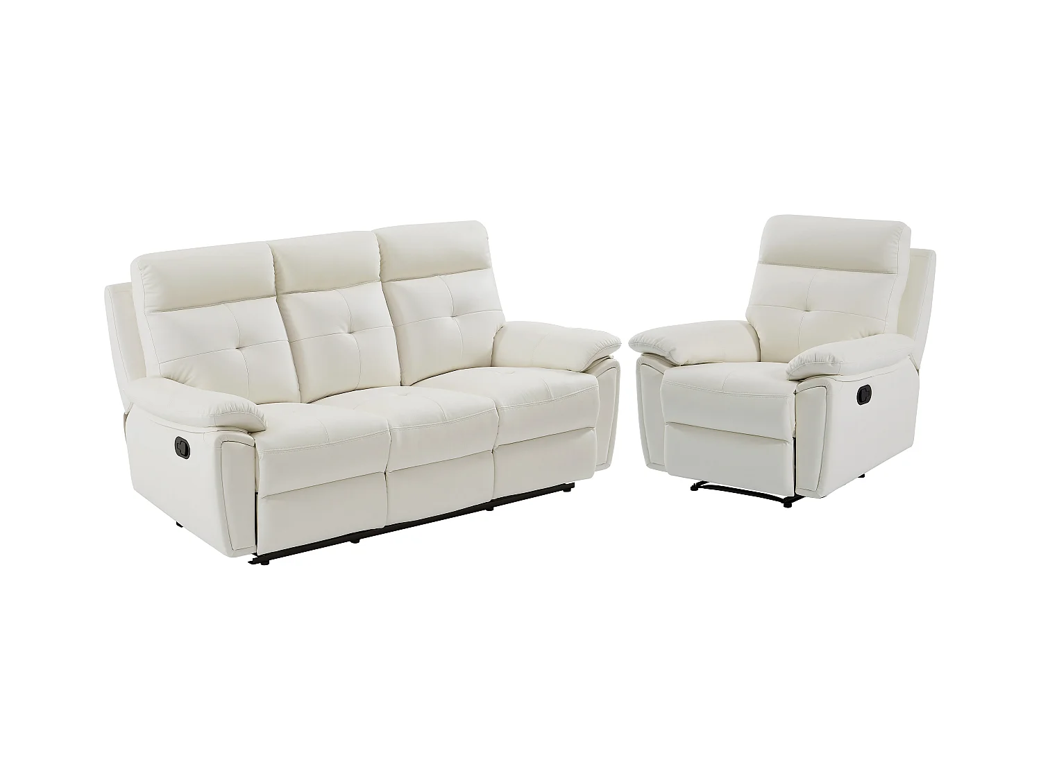 Sofá de 3 plazas y sillón relax de piel blanco VINETA