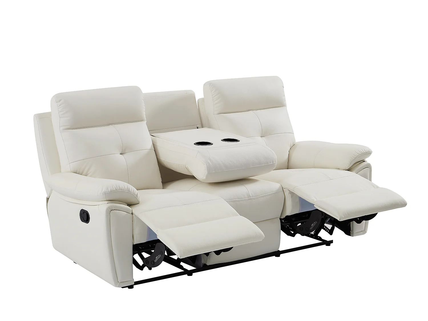 Canapé 3 places et fauteuil relax en cuir blanc VINETA