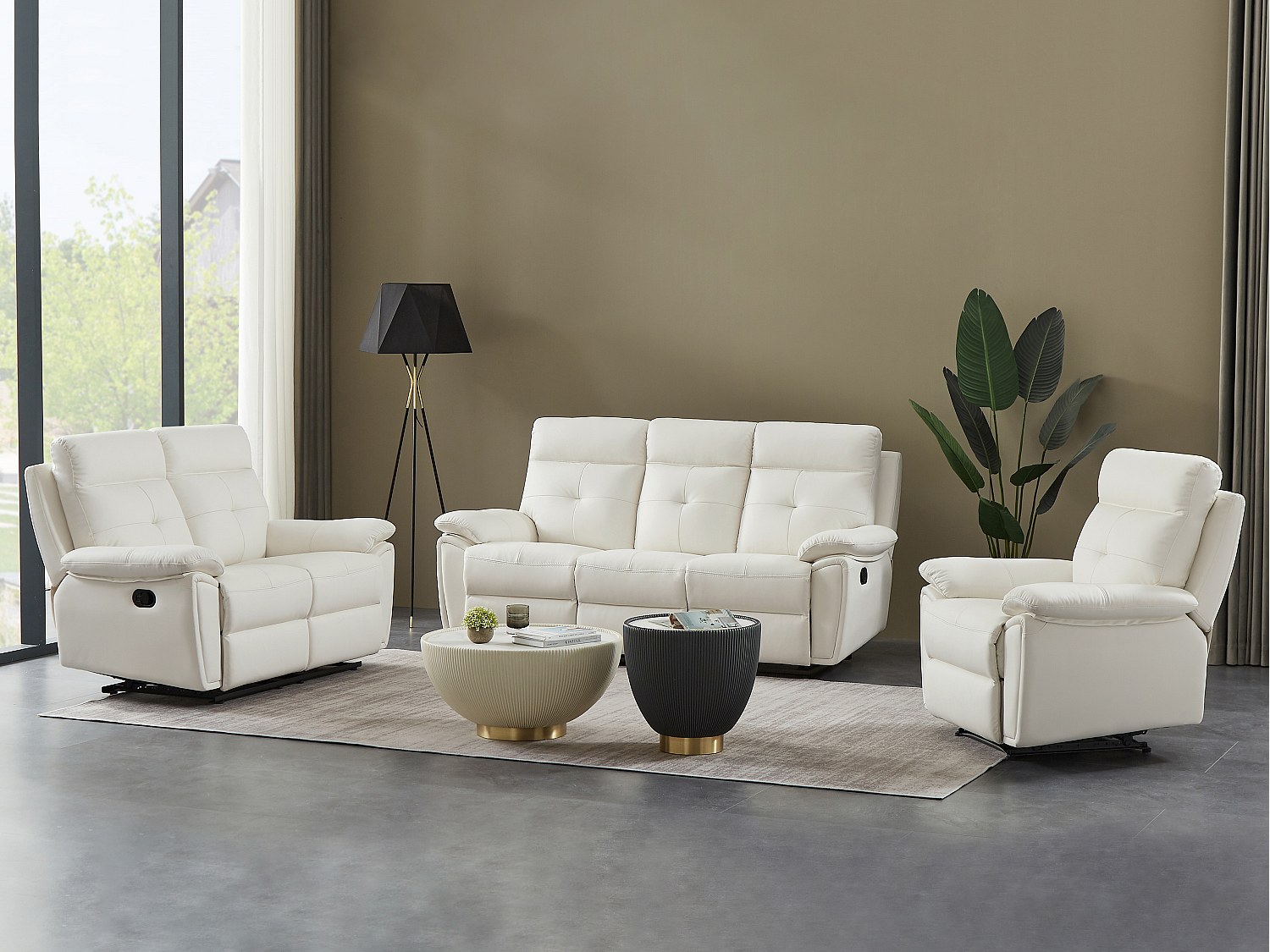 Vente-unique Relaxsofa 3-Sitzer Und Relaxsessel - Leder - Weiß - Vineta