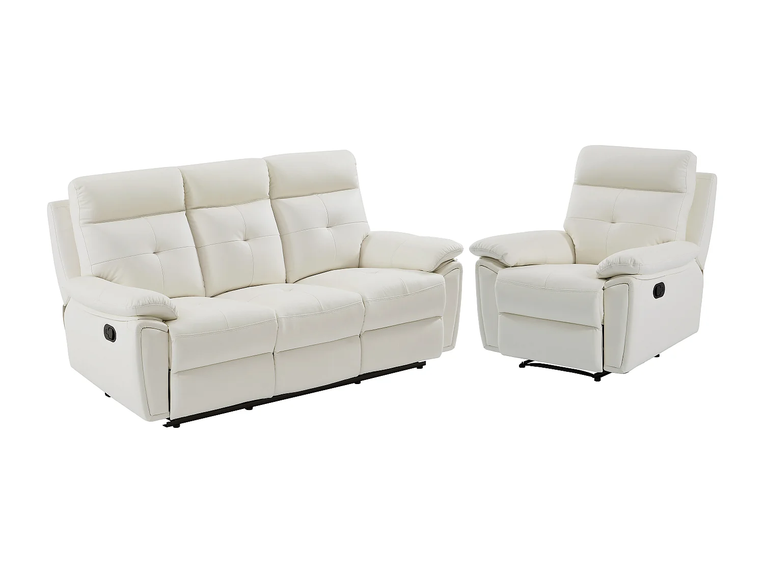 Canapé 3 places et fauteuil relax en cuir blanc VINETA