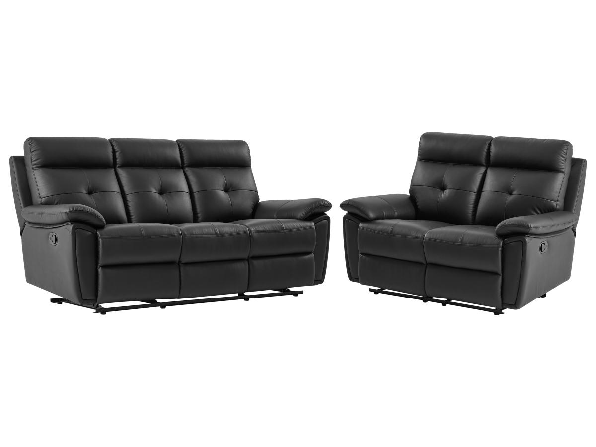 Relaxsofa Garnitur 3+2 - Leder - Schwarz - VINETA günstig online kaufen