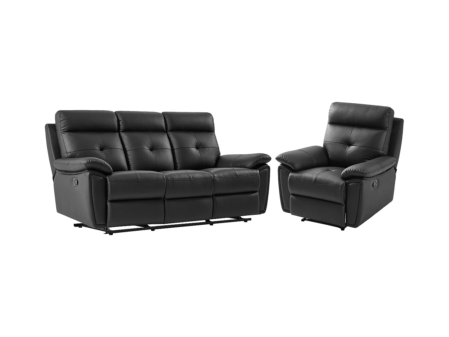 3-zits-relaxbank en relaxfauteuil van zwart leer VINETA