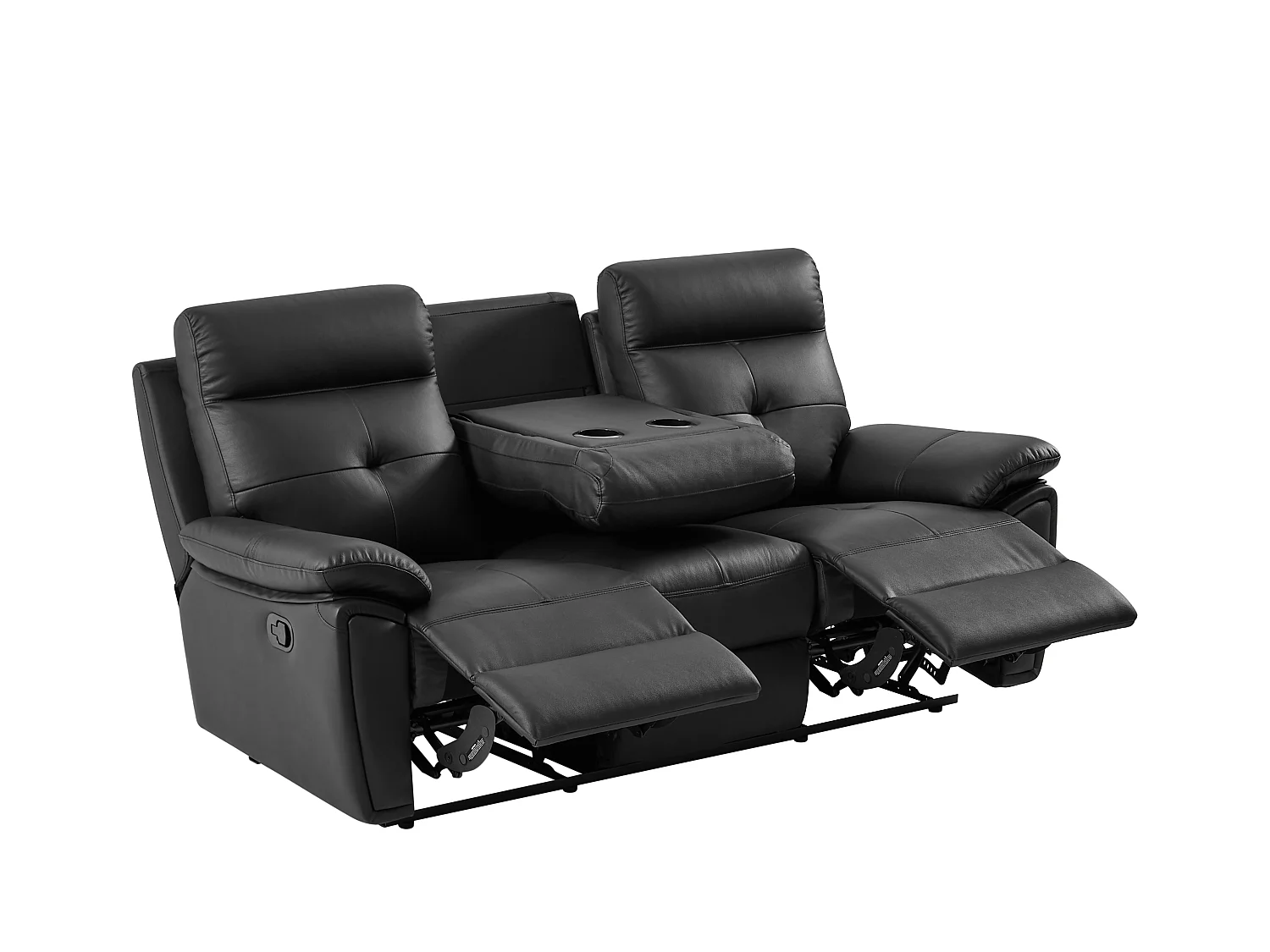 Relaxsofa 3-Sitzer und Relaxsessel - Leder - Schwarz - VINETA