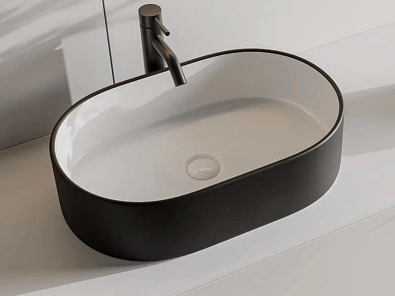 Vasque à poser bicolore en céramique ovale - Blanc et noir  - 56 x 35,5 cm - IWA II