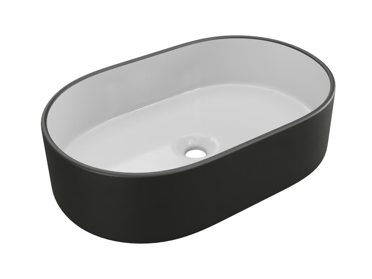 Aufsatzwaschbecken oval - Keramik - Schwarz und Weiß - 56 x 35,5 cm - IWA I günstig online kaufen