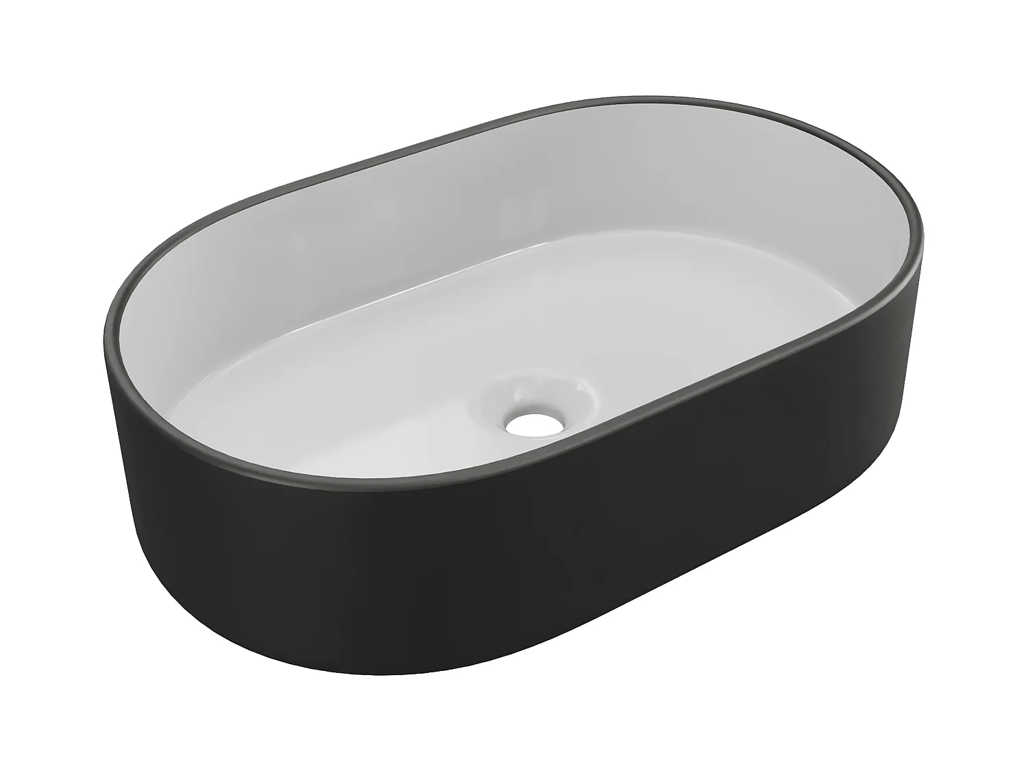 Tvåfärgad oval keramisk tvättställ för montering på bänkskiva - Vit och svart - 56 x 35,5 cm - IWA II