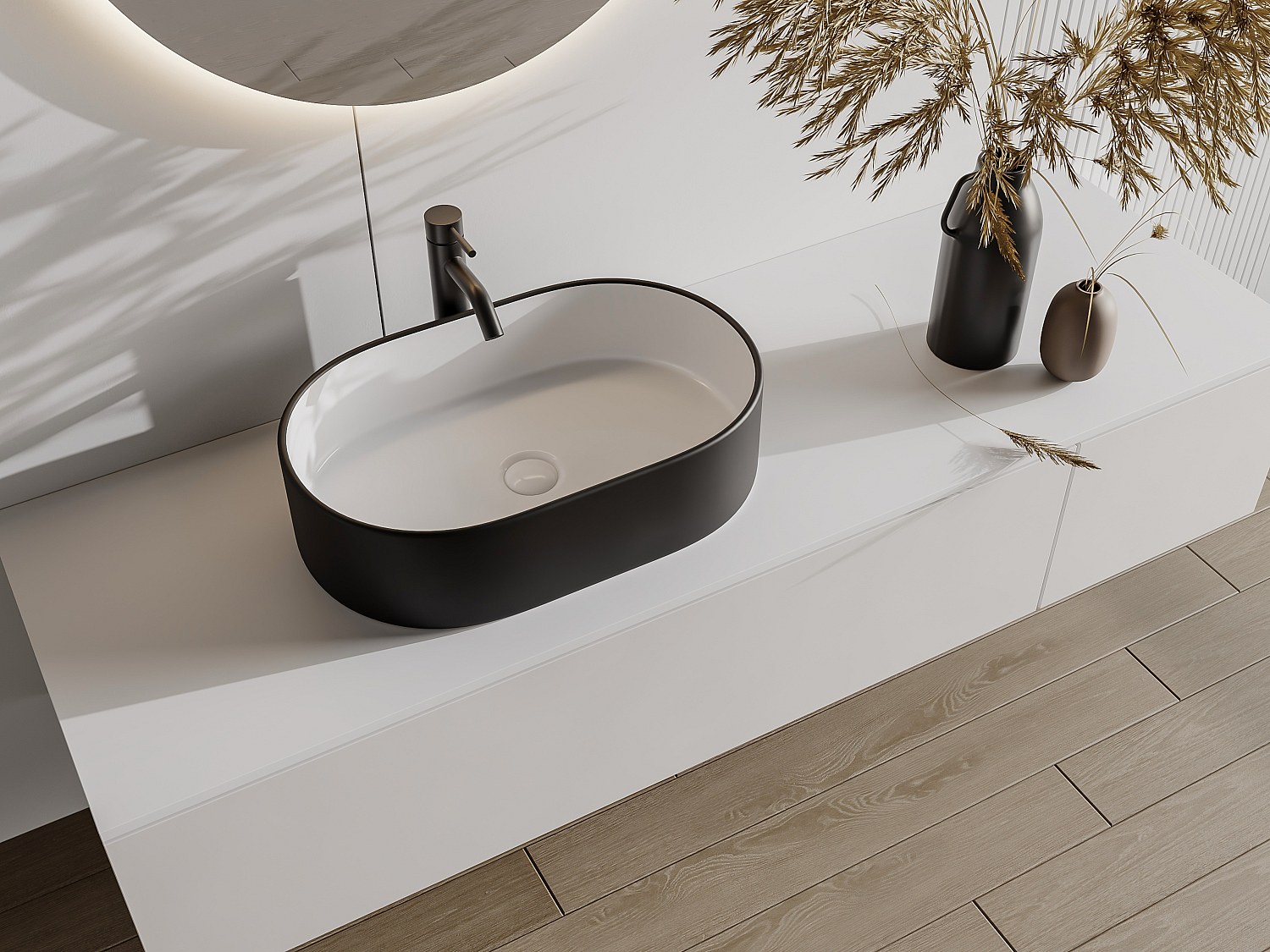 Aufsatzwaschbecken oval - Keramik - Schwarz und Weiß - 56 x 35,5 cm - IWA I günstig online kaufen