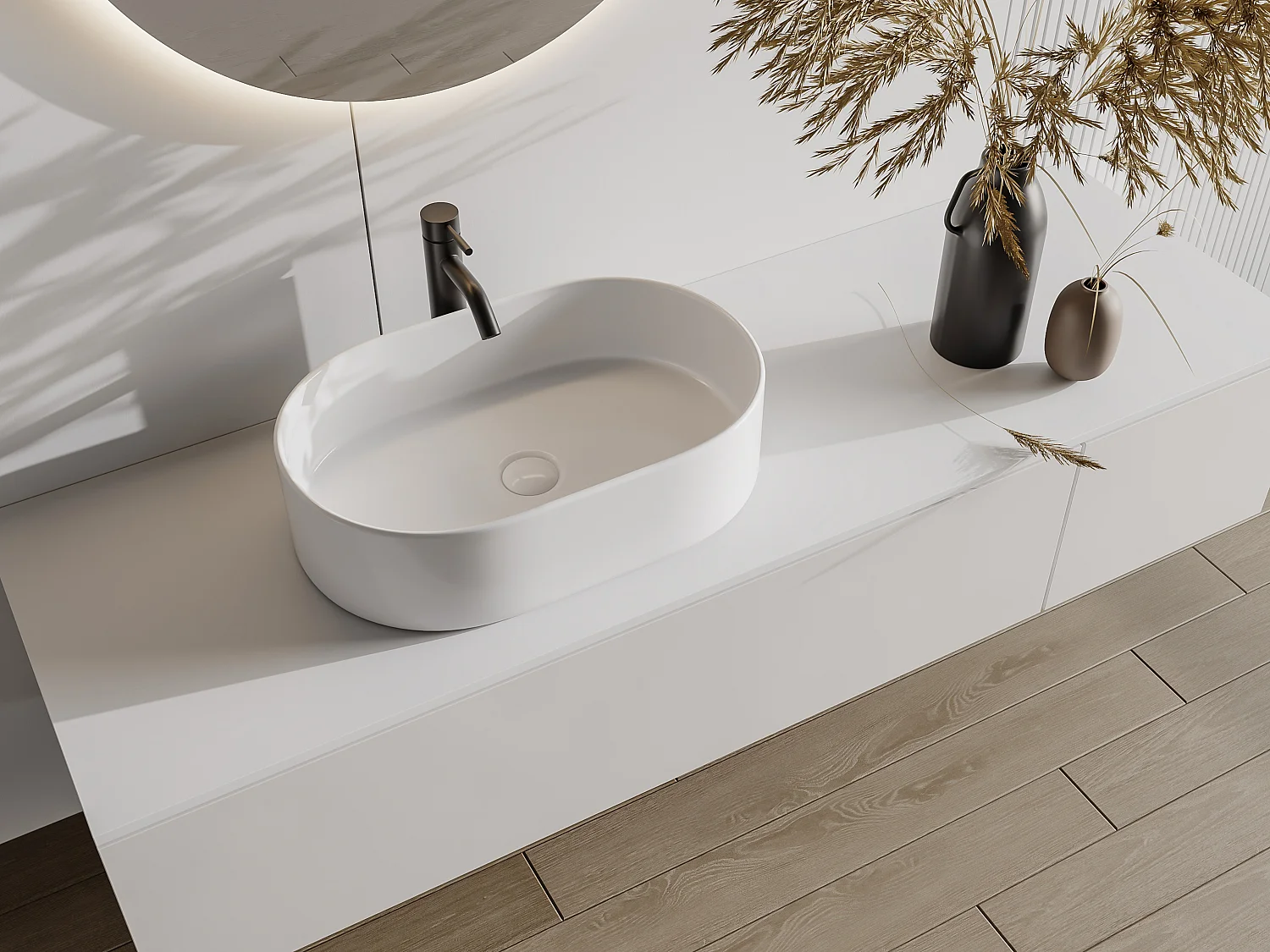 Lavabo da appoggio ovale in ceramica – Bianco – 56 × 35,5 cm – IWA II