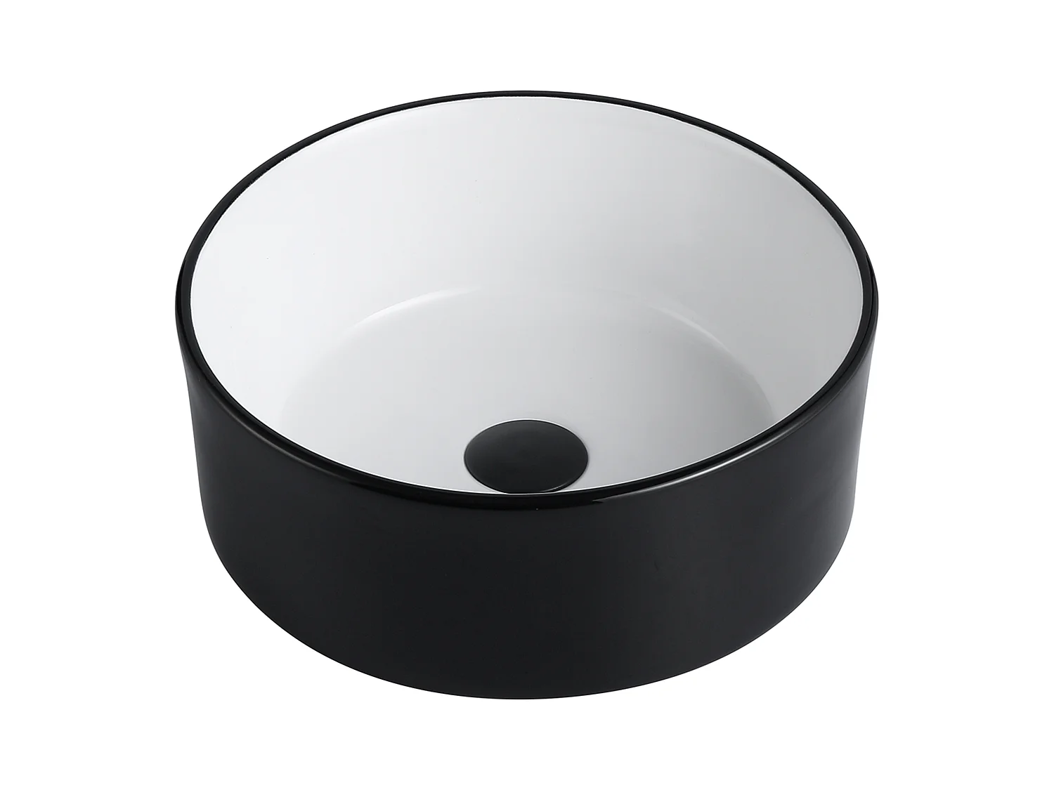 Lavatório de pousar redondo em cerâmica bicolor preto e branco 36 cm -  KANELLE II