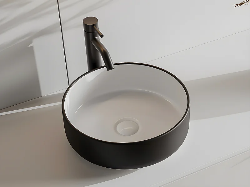 Vasque à poser ronde en céramique - Bicolore noir et blanc - 36 cm -  KANELLE II