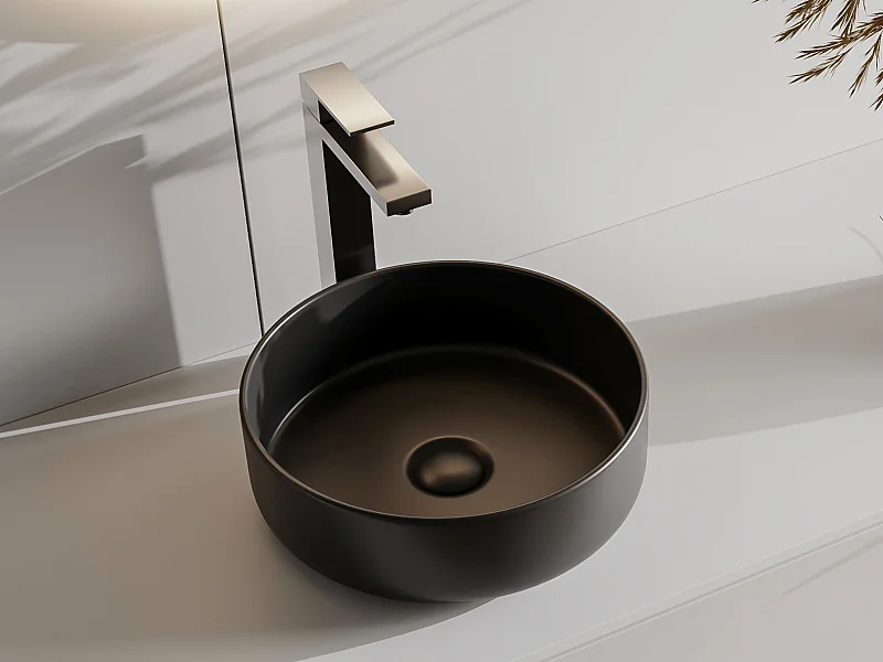 Vasque à poser ronde en céramique - Noir - 36 cm -  KANELLE II