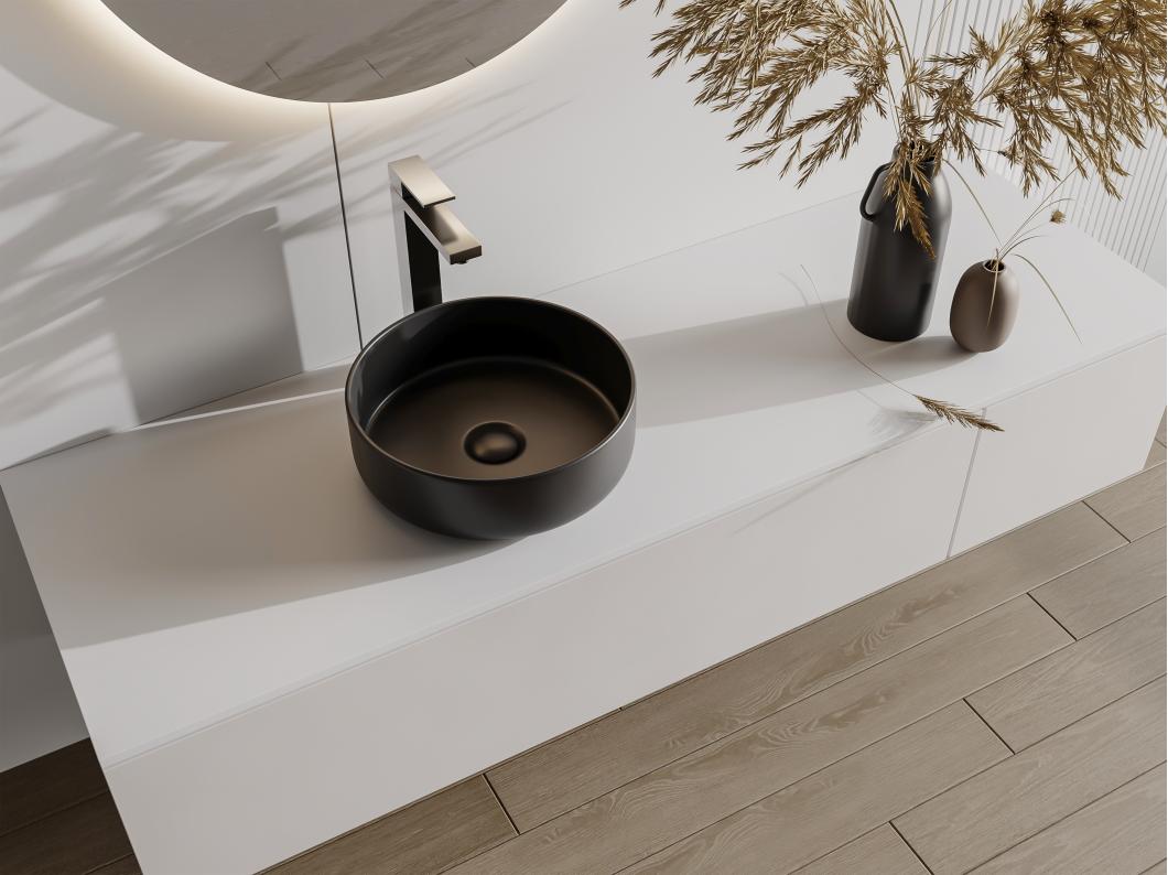 Vasque à poser ronde en céramique - Noir - 36 cm -  KANELLE II